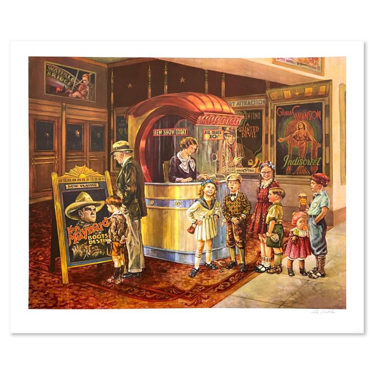 Lee Dubin, "Movie Night" Limited Edition Lithograph, Numbered and Hand Signed and Letter of Authenticity