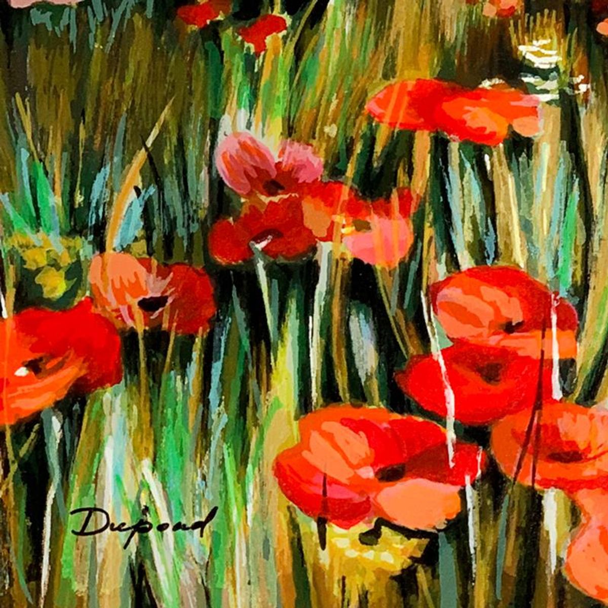 Yuri Dupond, "Red Flowers II" Hand Signed Limited Edition Serigraph on Paper with Letter of Authenticity.