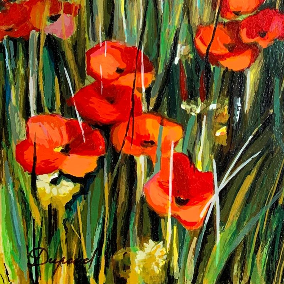 Yuri Dupond, "Red Flowers I" Hand Signed Limited Edition Serigraph on Paper with Letter of Authenticity.