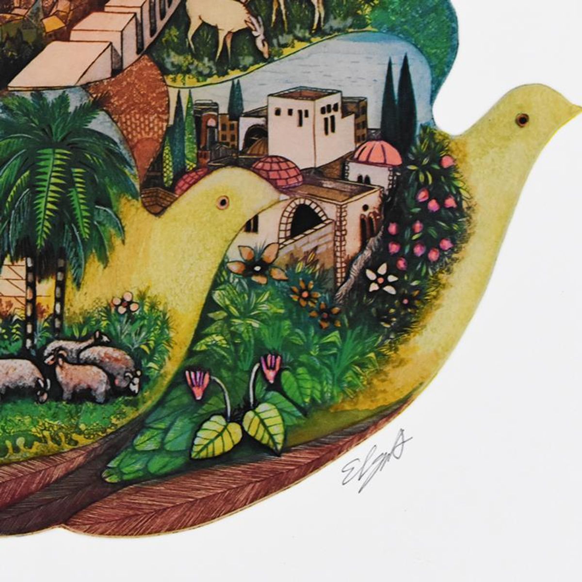 Amram Ebgi, "Doves of Peace" Limited Edition Lithograph, Numbered and Hand Signed with Letter of Authenticity.
