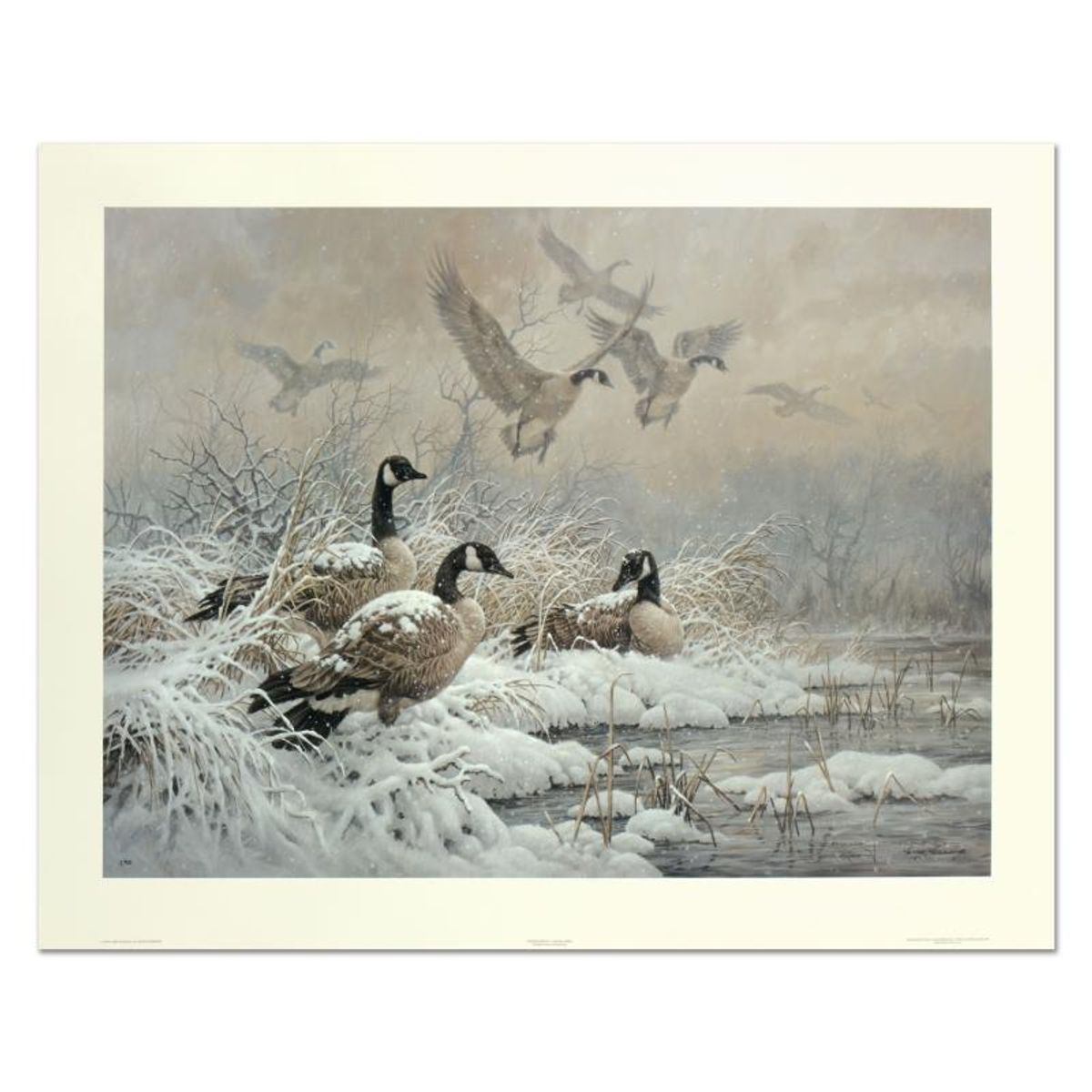 Larry Fanning (1938-2014), "Winter Retreat - Canada Geese" Limited Edition Lithograph, Numbered and Hand Signed with Letter of Authenticity.
