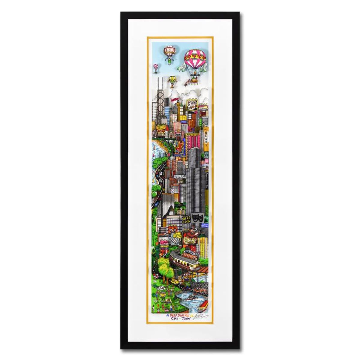 Charles Fazzino, "A Deep Dish Pie in Chi Town (Yellow)" Framed 3D Limited Edition Silk Screen, Numbered and Hand Signed with Certificate of Authenticity.