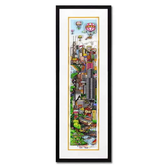 Charles Fazzino, "A Deep Dish Pie in Chi Town (Yellow)" Framed 3D Limited Edition Silk Screen, Numbered and Hand Signed with Certificate of Authenticity.