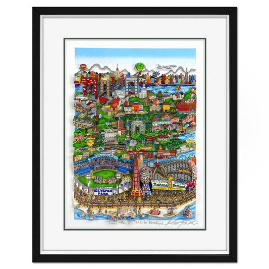 Charles Fazzino, "Take the B-Train to Brooklyn" Framed 3D Limited Edition Silk Screen, DX Numbered and Hand Signed with Certificate of Authenticity.