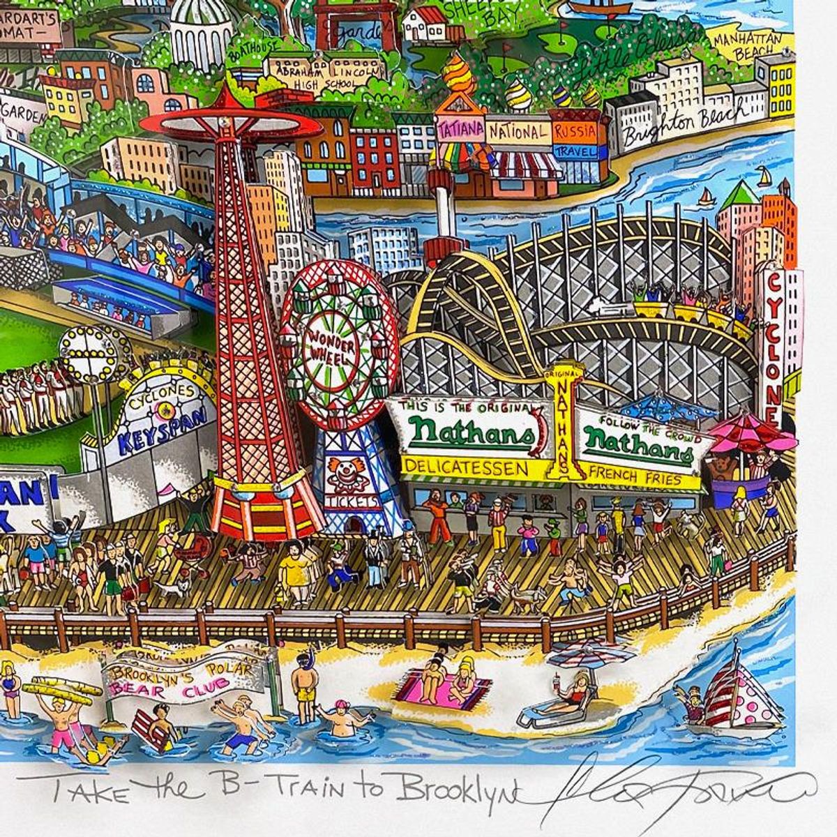 Charles Fazzino, "Take the B-Train to Brooklyn" Framed 3D Limited Edition Silk Screen, DX Numbered and Hand Signed with Certificate of Authenticity.