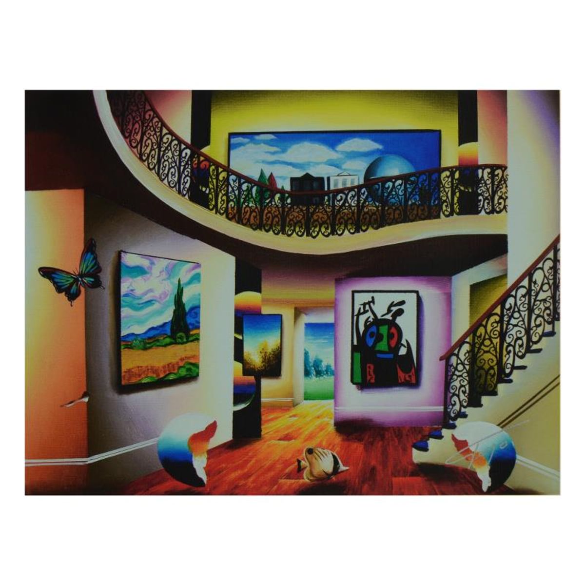 Ferjo, "Cornfield with Magritte and Miro" Limited Edition on Canvas, Numbered and Signed with Letter of Authenticity.