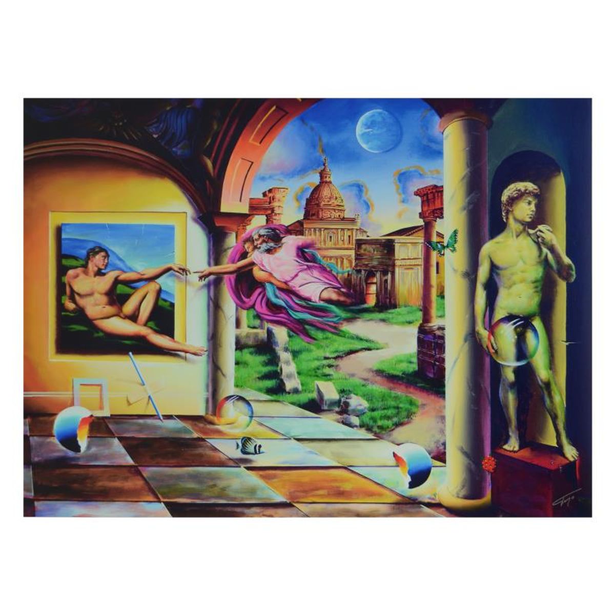 Ferjo, "Creation of a Man" Limited Edition on Canvas, Numbered and Signed with Letter of Authenticity.