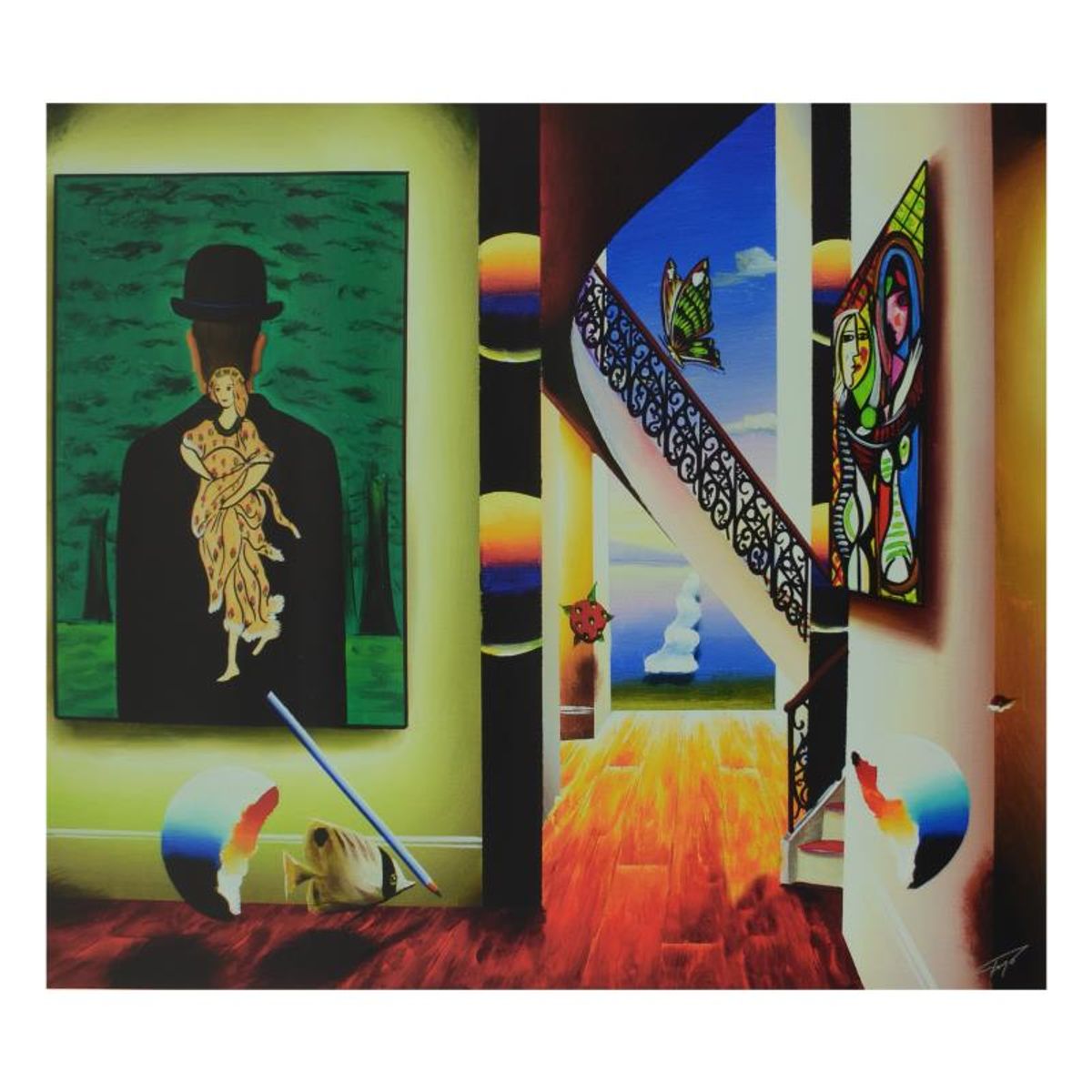 Ferjo, "Magritte of Beauty with Picasso" Limited Edition on Canvas, Numbered and Signed with Letter of Authenticity.