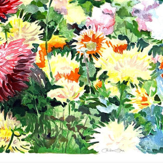Perla Fox, "Dahlias" Hand Signed Limited Edition Serigraph with Letter of Authenticity.