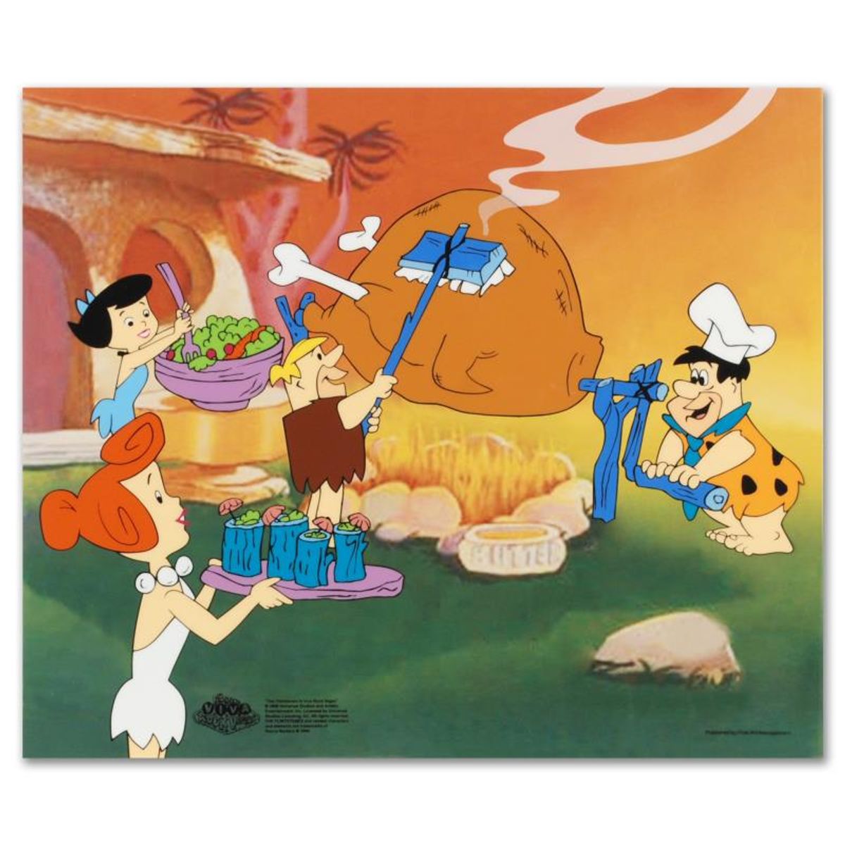 Flintstones Barbecue Limited Edition Sericel from the Popular Animated Series The Flintstones. Includes Certificate of Authenticity.