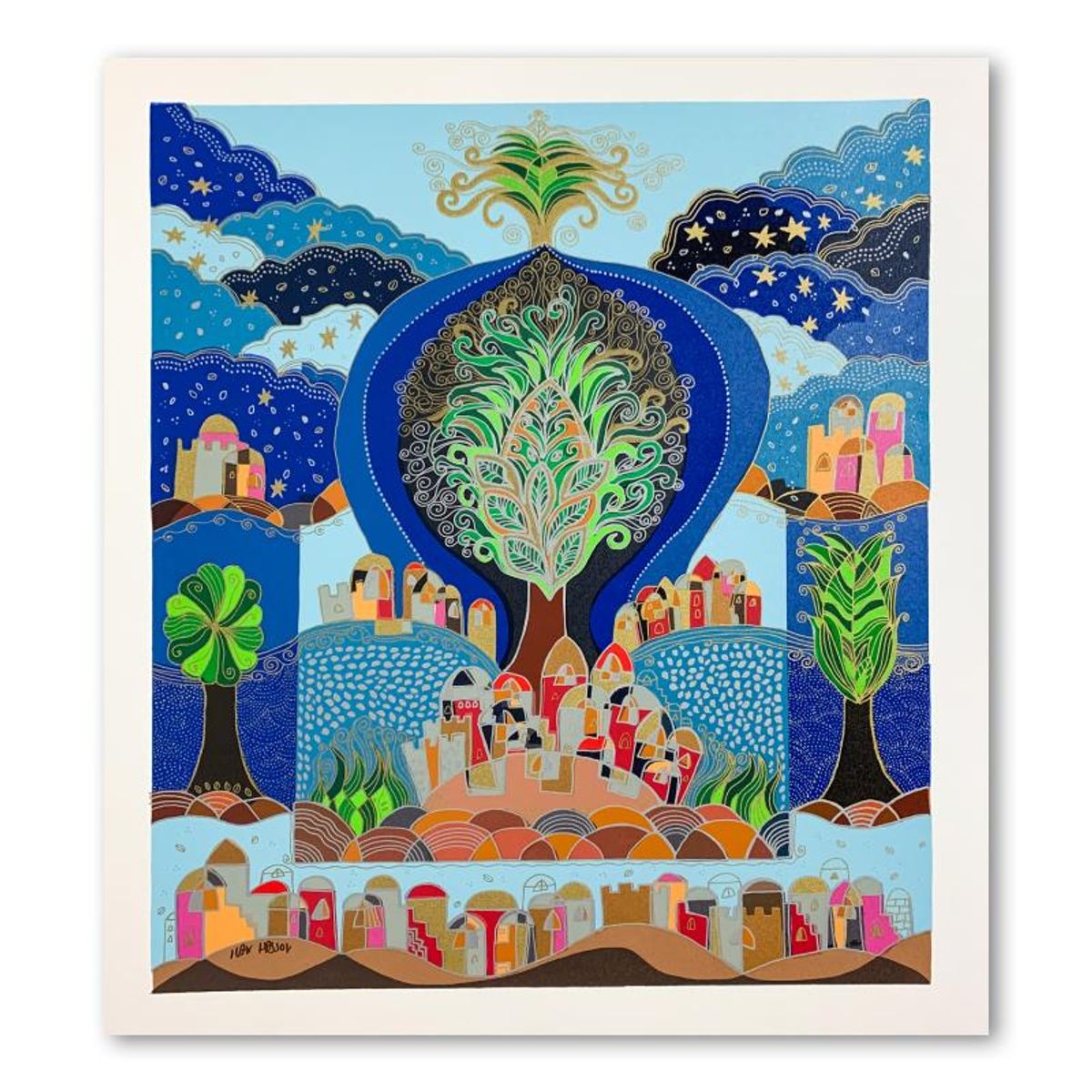Ilan Hasson, "Tree of Life" Hand Signed Limited Edition Serigraph on Paper with Letter of Authenticity.