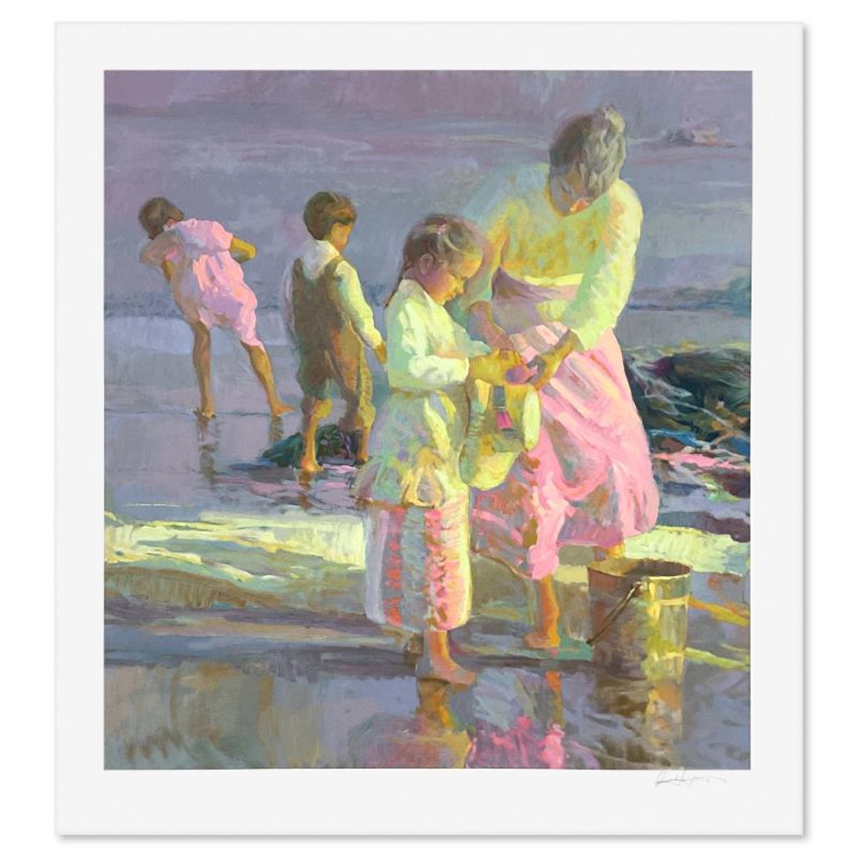 Don Hatfield, "Playing at the Shore" Limited Edition Printer's Proof Serigraph, Numbered and Hand Signed with Letter of Authenticity.