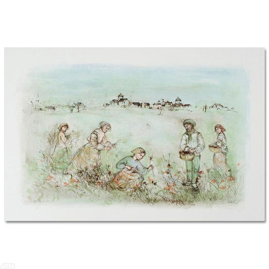 Tuscan Fields Limited Edition Lithograph by Edna Hibel, Numbered and Hand Signed with Certificate of Authenticity.