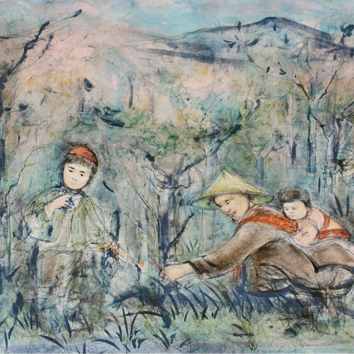 Kow Loon Peach Tree Limited Edition Lithograph by Edna Hibel (1917-2014), Numbered and Hand Signed with Certificate of Authenticity.