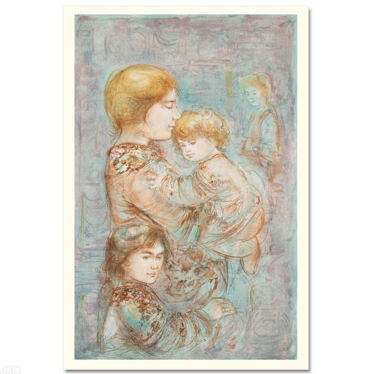 Woman with Children Limited Edition Lithograph (29.5" x 42") by Edna Hibel (1917-2014), Numbered and Hand Signed with Certificate of Authenticity.