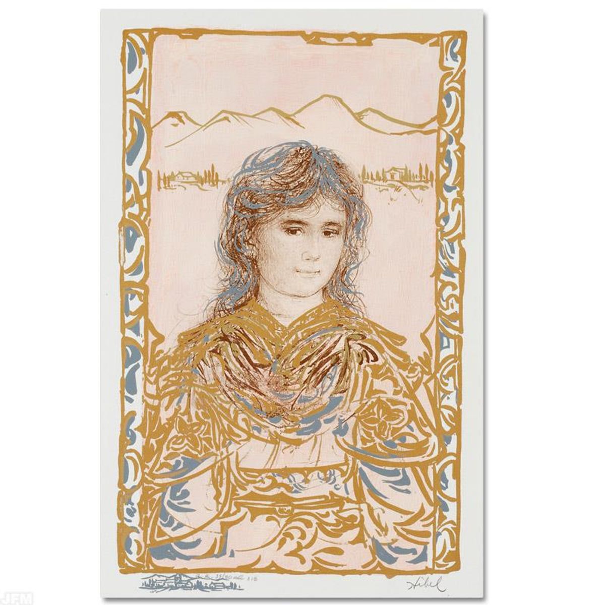 Becky Limited Edition Lithograph by Edna Hibel (1917-2014), Numbered and Hand Signed with Certificate of Authenticity.