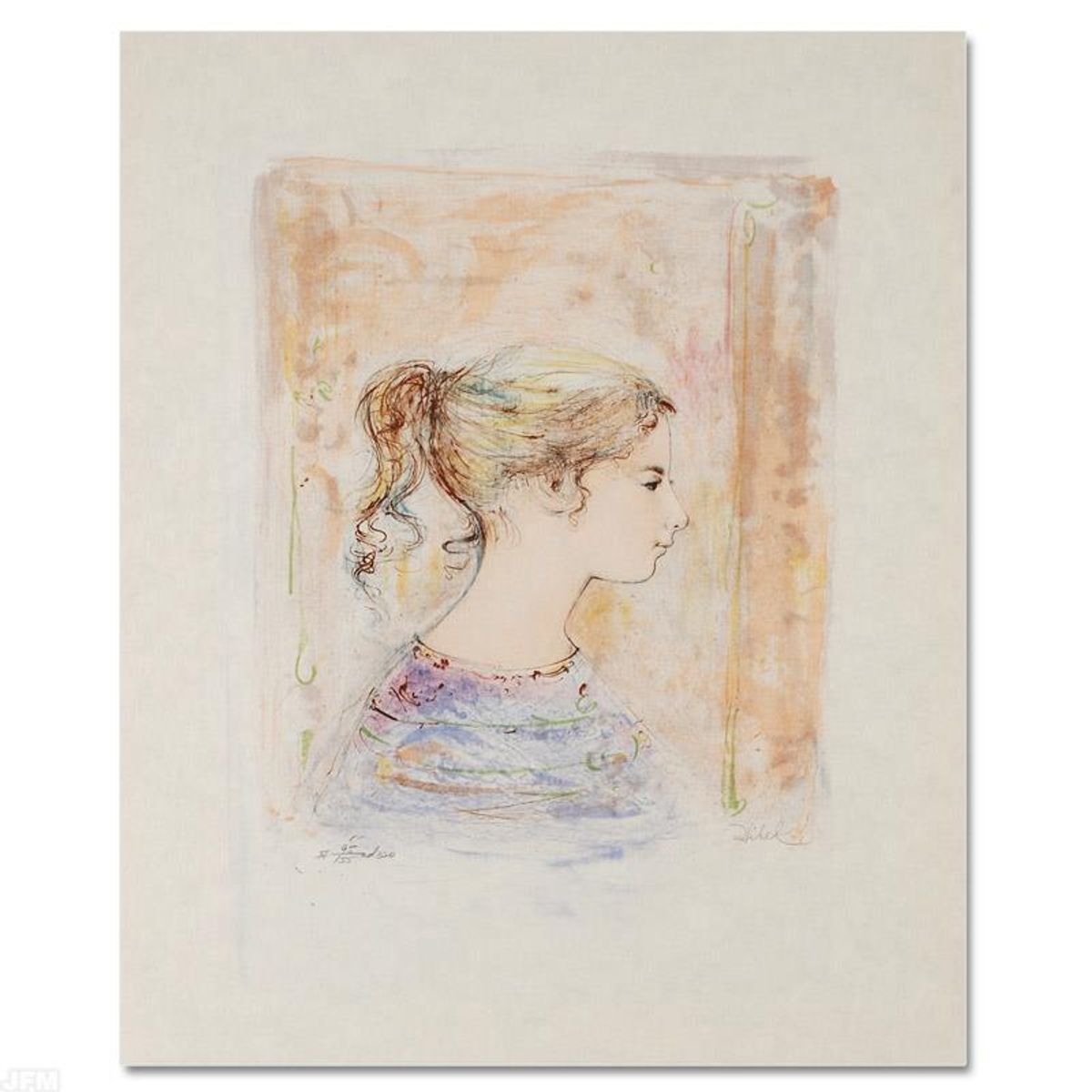 Sami #11 Limited Edition Lithograph by Edna Hibel (1917-2014), Numbered and Hand Signed with Certificate of Authenticity.