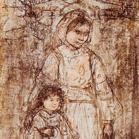 Michelle and Nana Limited Edition Lithograph by Edna Hibel (1917-2014), Numbered and Hand Signed with Certificate of Authenticity.