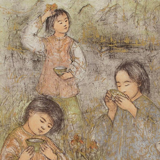 Morning at Brook Side Limited Edition Lithograph by Edna Hibel (1917-2014), Numbered and Hand Signed with Certificate of Authenticity.