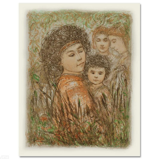 Pharaoh's Daughter with Moses in Bulrushes Limited Edition Lithograph by Edna Hibel (1917-2014), Numbered and Hand Signed with Certificate of Authenticity.