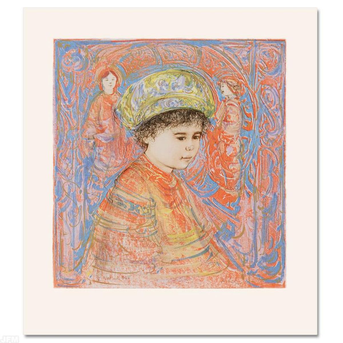 Boy with Turban Limited Edition Lithograph by Edna Hibel (1917-2014), Numbered and Hand Signed with Certificate of Authenticity.