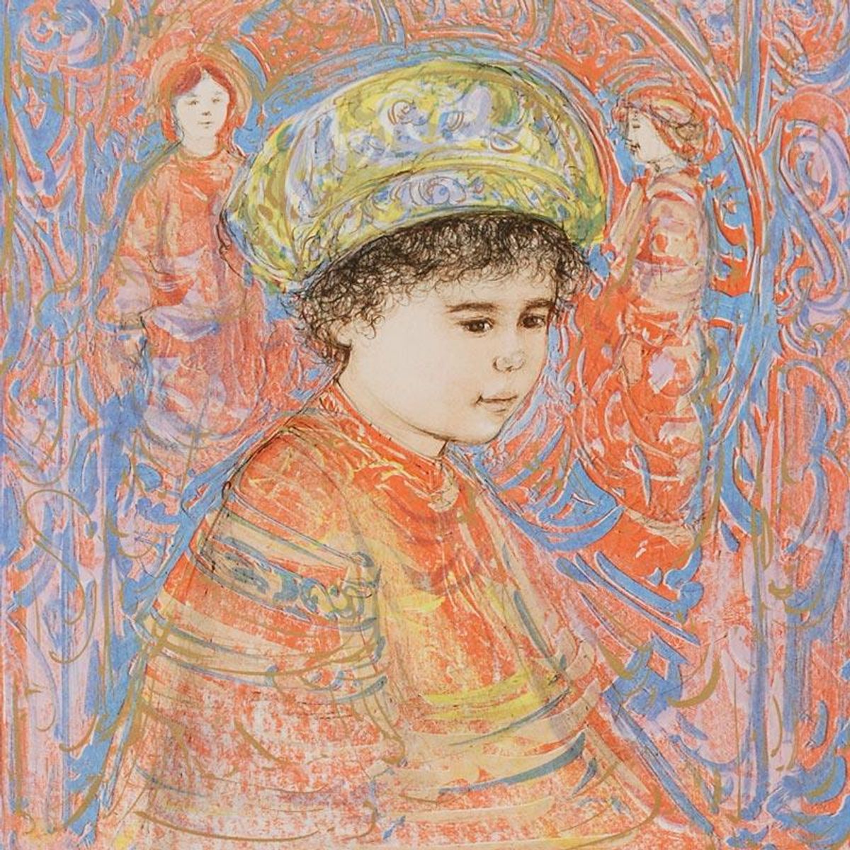 Boy with Turban Limited Edition Lithograph by Edna Hibel (1917-2014), Numbered and Hand Signed with Certificate of Authenticity.