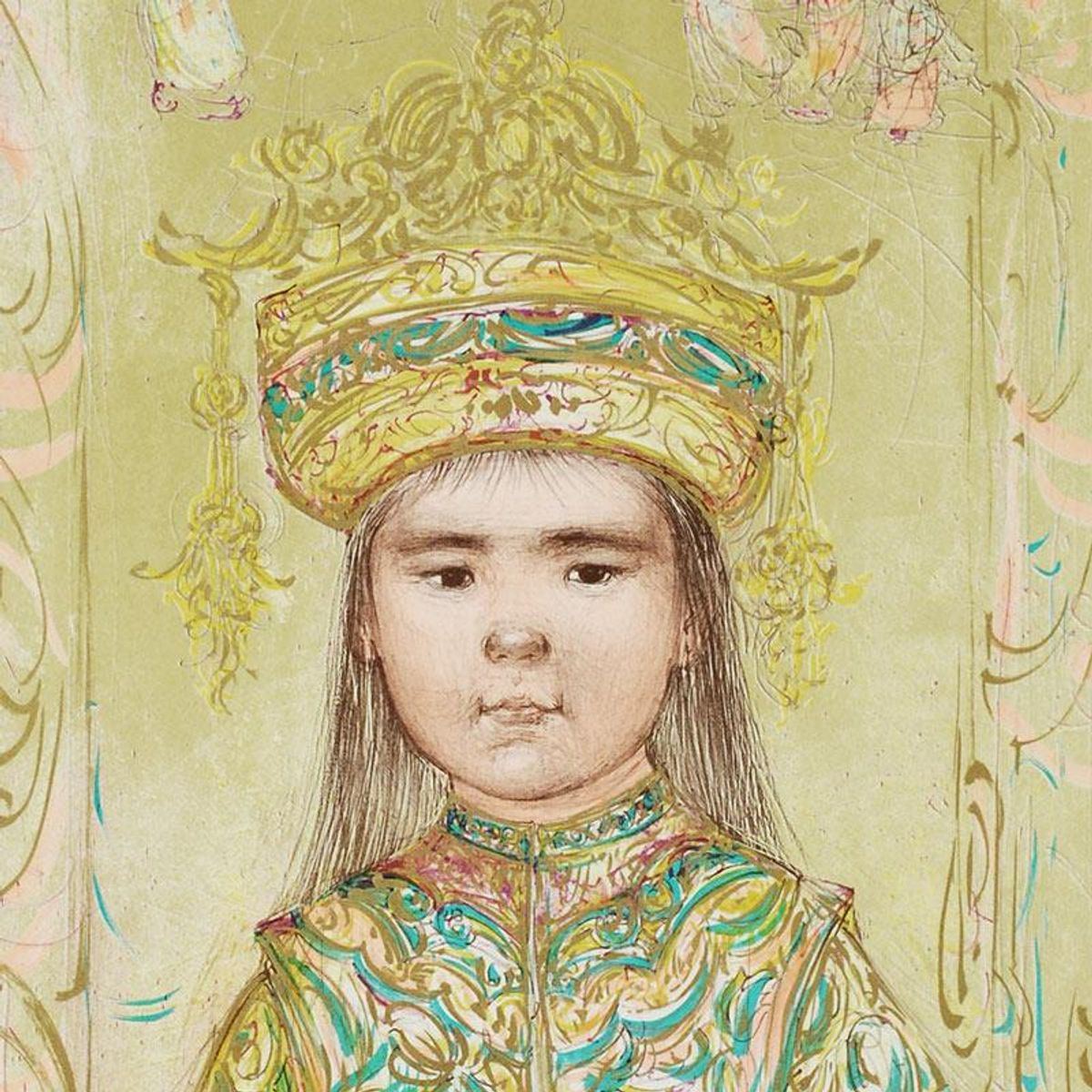 Oriental Daydream Limited Edition Lithograph by Edna Hibel (1917-2014), Numbered and Hand Signed with Certificate of Authenticity.