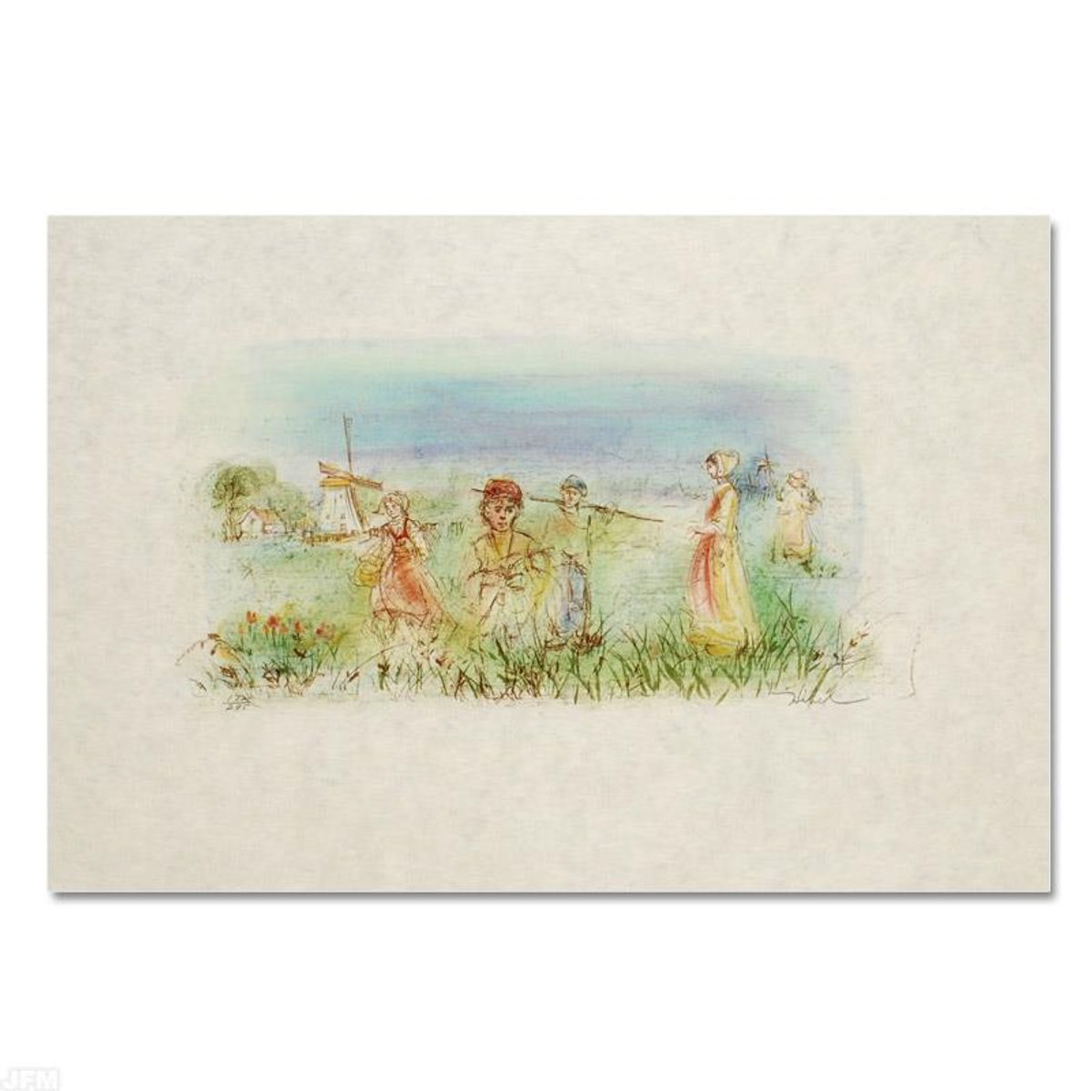 Dutch Landscape Limited Edition Lithograph by Edna Hibel (1917-2014), Numbered and Hand Signed with Certificate of Authenticity.