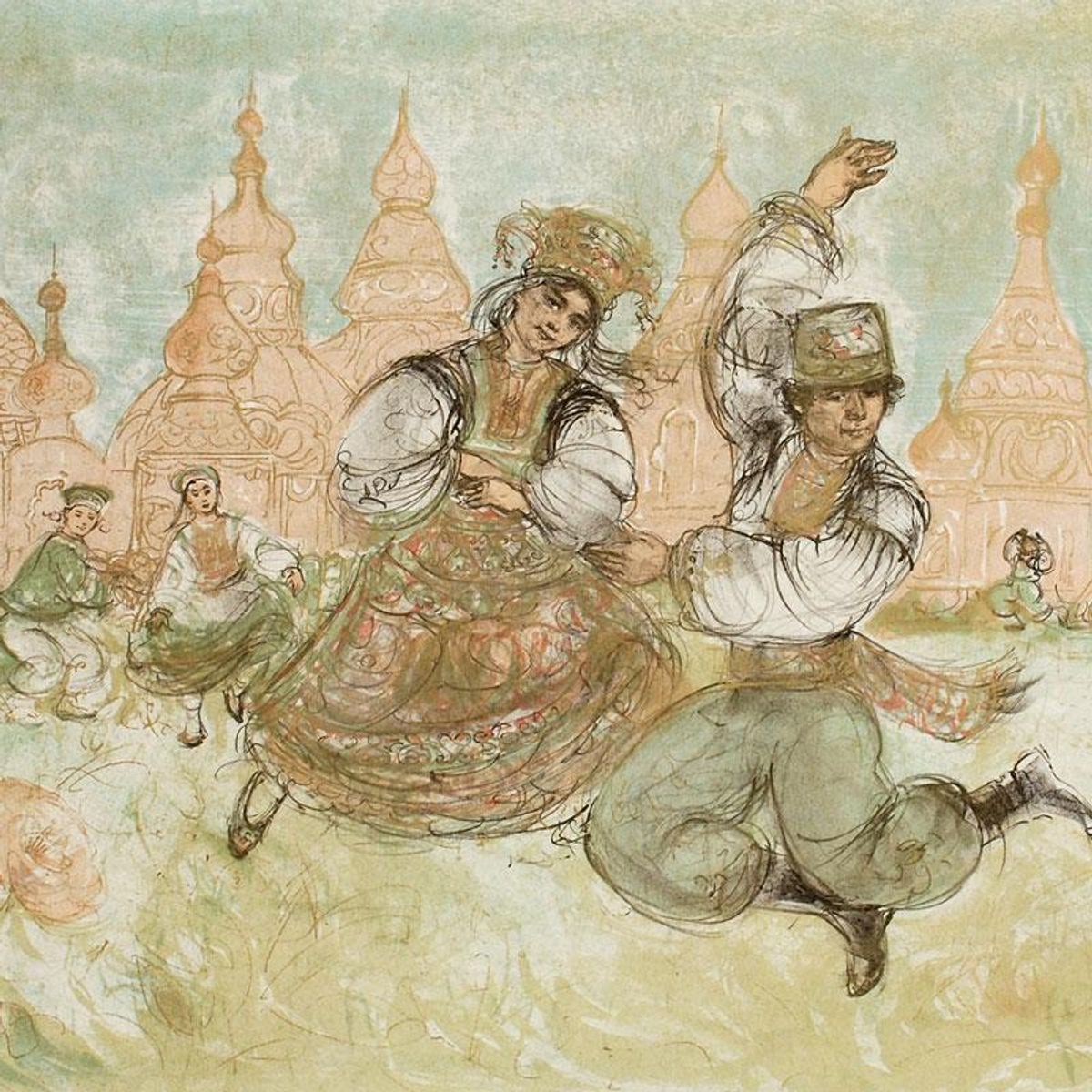 Russian Dancers Limited Edition Lithograph by Edna Hibel (1917-2014), Numbered and Hand Signed with Certificate of Authenticity.