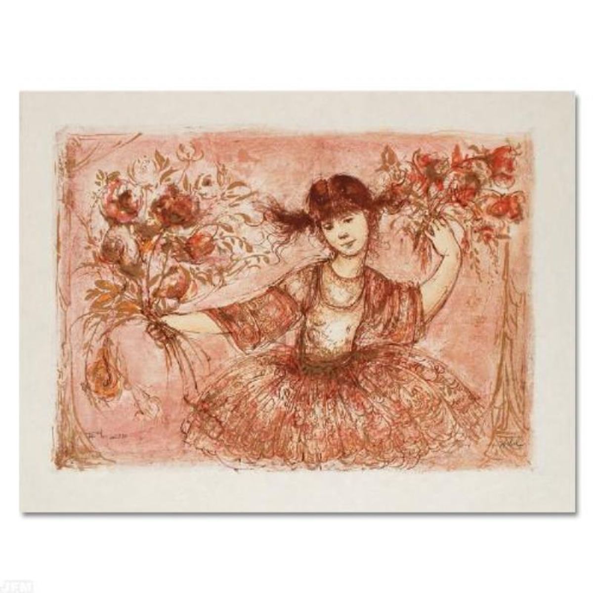 Jennifer Mary Taking a Bow at the Bolshoi Limited Edition Lithograph by Edna Hibel (1917-2014), Numbered and Hand Signed with Certificate of Authenticity.