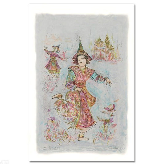 Thai Dancers Limited Edition Lithograph by Edna Hibel (1917-2014), Numbered and Hand Signed with Certificate of Authenticity.