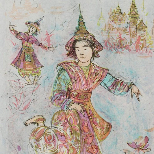 Thai Dancers Limited Edition Lithograph by Edna Hibel (1917-2014), Numbered and Hand Signed with Certificate of Authenticity.