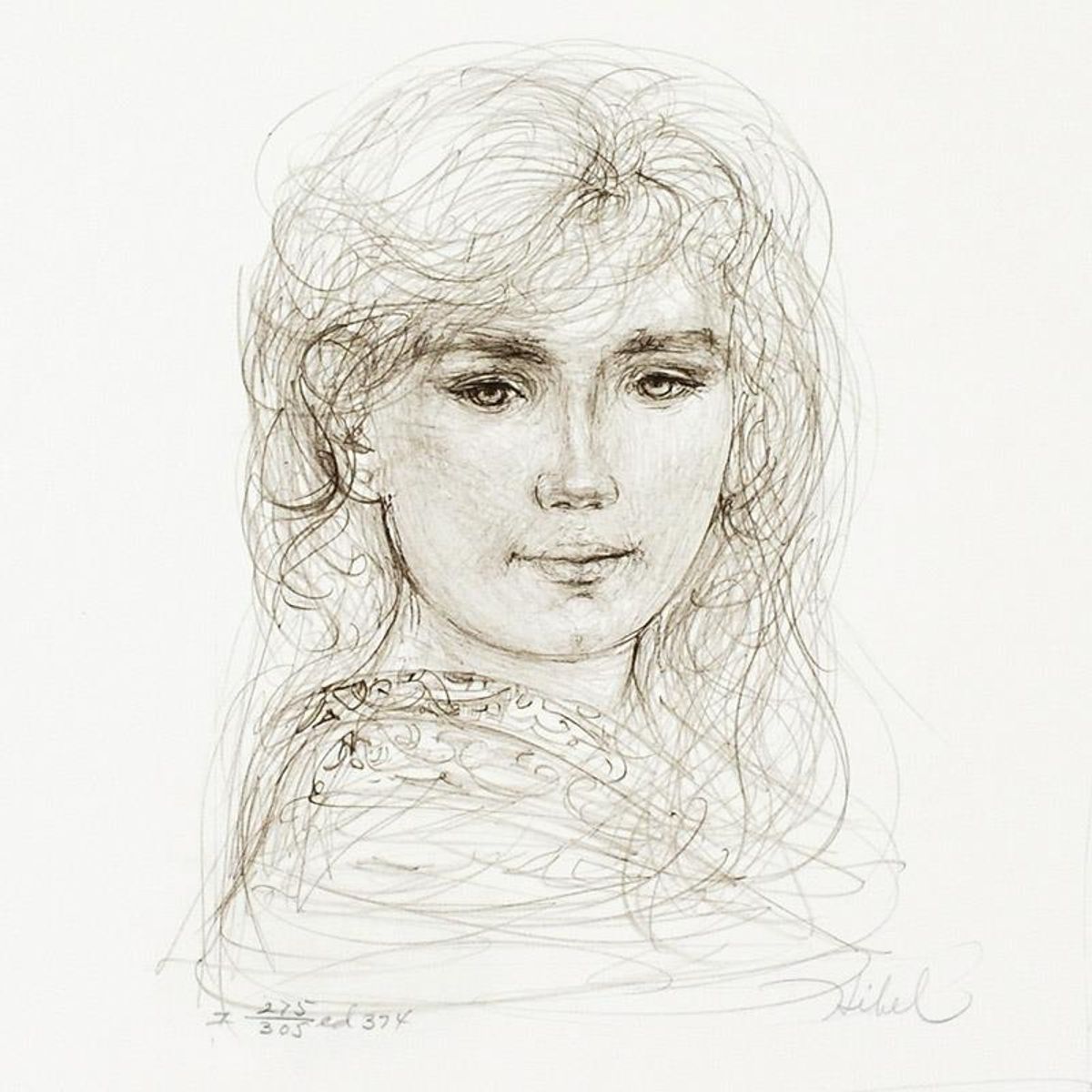 Inga Limited Edition Lithograph by Edna Hibel, Numbered and Hand Signed with Certificate of Authenticity.