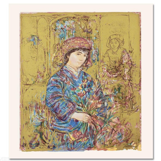Umbria's Garden Limited Edition Serigraph by Edna Hibel (1917-2014), Numbered and Hand Signed with Certificate of Authenticity.