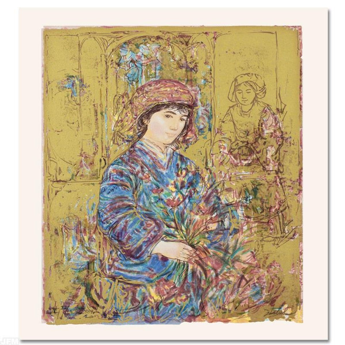 Umbria's Garden Limited Edition Serigraph by Edna Hibel (1917-2014), Numbered and Hand Signed with Certificate of Authenticity.