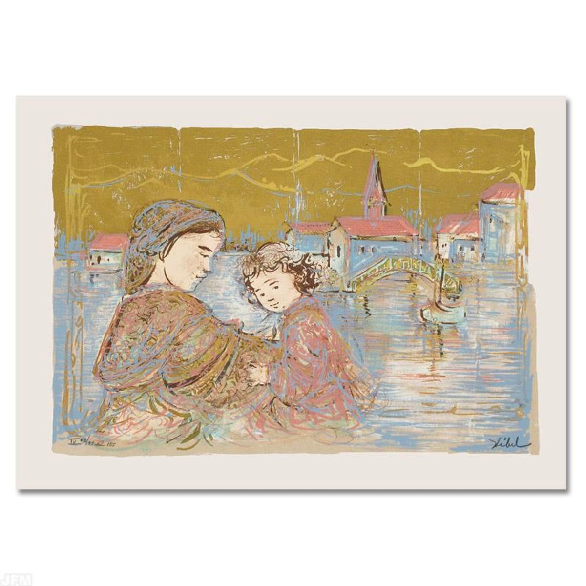 Bridge of Life Limited Edition Lithograph by Edna Hibel (1917-2014), Numbered and Hand Signed with Certificate of Authenticity.