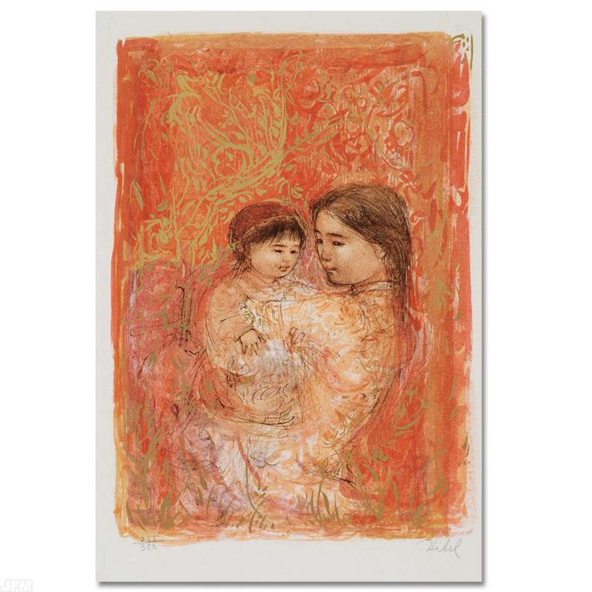 Thai Family Limited Edition Lithograph by Edna Hibel (1917-2014), Numbered and Hand Signed with Certificate of Authenticity.