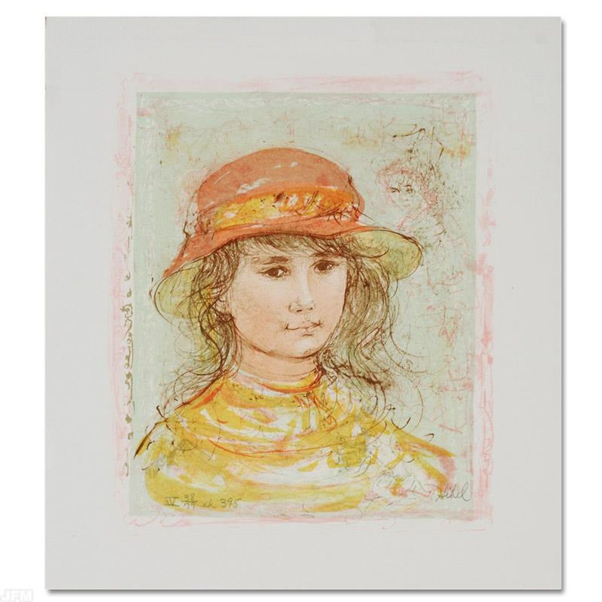 Pamela Limited Edition Lithograph by Edna Hibel (1917-2014), Numbered and Hand Signed with Certificate of Authenticity.