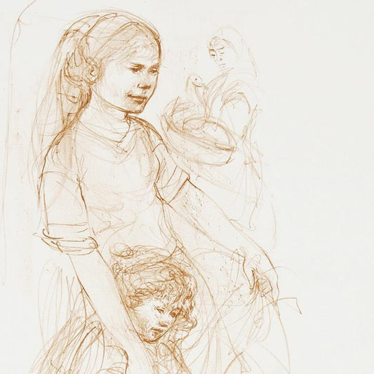 Small Breton Woman with Child Limited Edition Lithograph by Edna Hibel (1917-2014), Numbered and Hand Signed with Certificate of Authenticity.