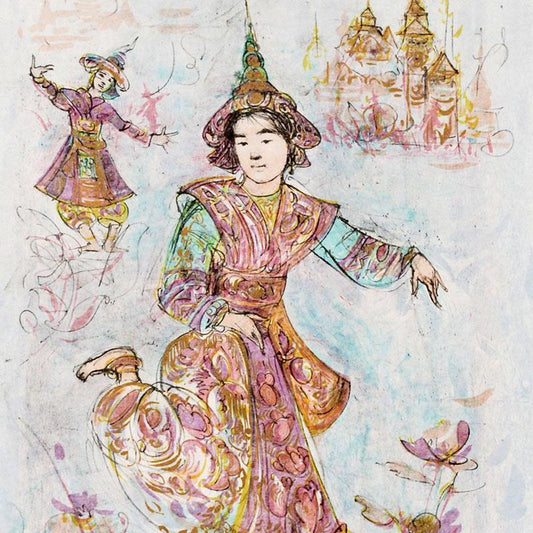 Thai Dancers Limited Edition Lithograph by Edna Hibel, Numbered and Hand Signed with Certificate of Authenticity.