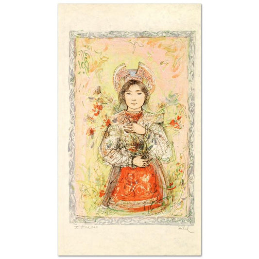 Tonnette Limited Edition Lithograph by Edna Hibel (1917-2014), Numbered and Hand Signed with Certificate of Authenticity.