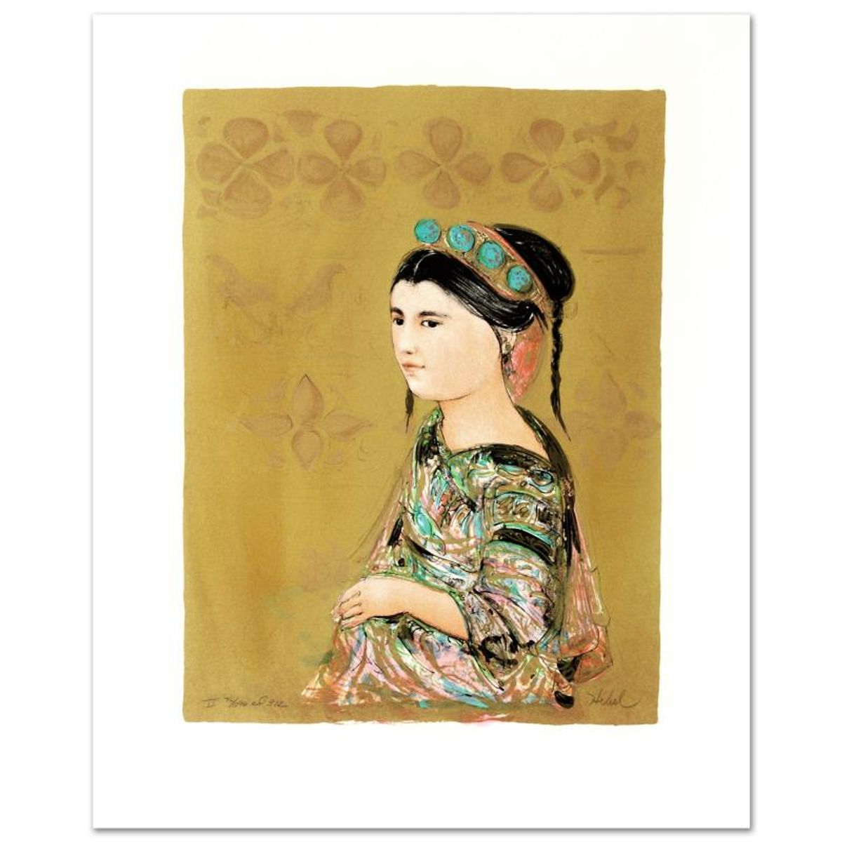 Hill Tribe Maiden Limited Edition Lithograph by Edna Hibel (1917-2014), Numbered and Hand Signed with Certificate of Authenticity.