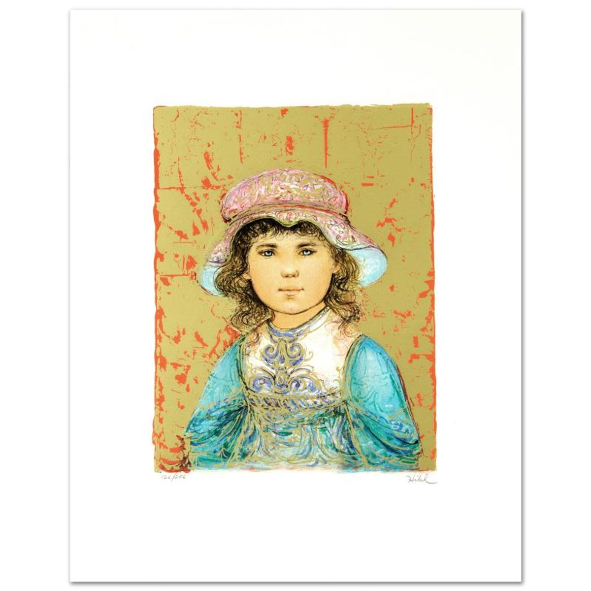 Deidre Limited Edition Lithograph by Edna Hibel (1917-2014), Numbered and Hand Signed with Certificate of Authenticity.