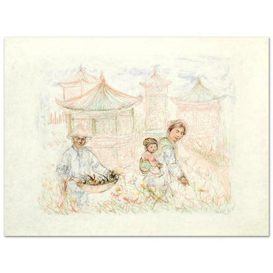 Then and Now Limited Edition Lithograph by Edna Hibel (1917-2014), Numbered and Hand Signed with Certificate of Authenticity.