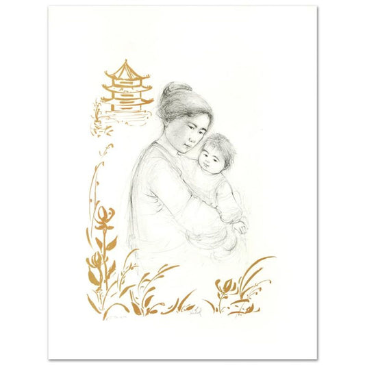 Lei Jeigiong and her Baby in the Garden of Yun-Tai Limited Edition Lithograph by Edna Hibel (1917-2014), Numbered and Hand Signed with Certificate of Authenticity.