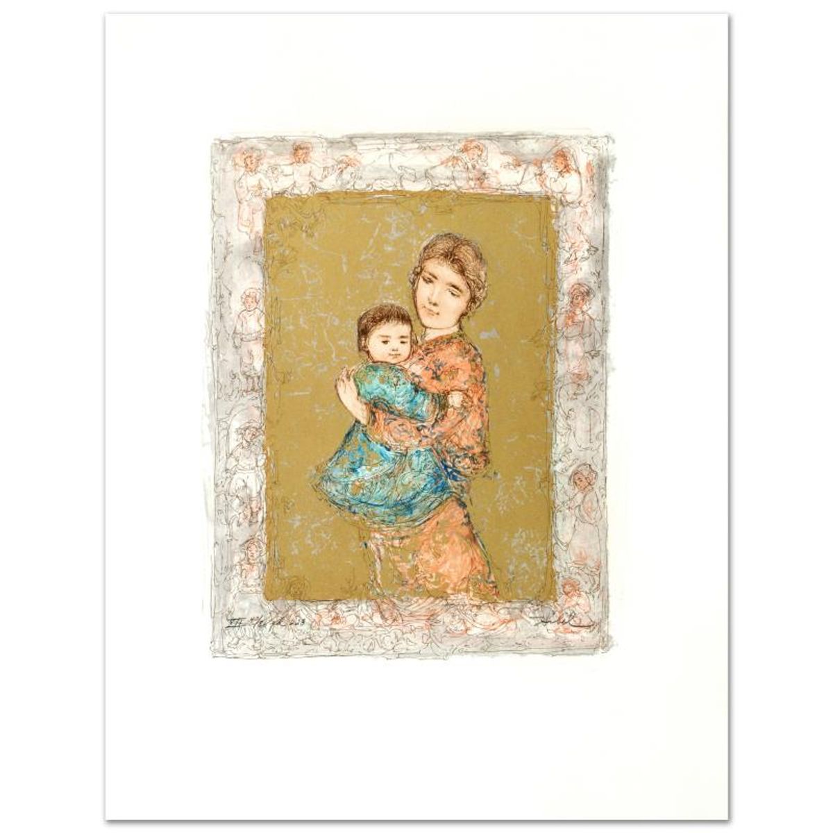 Golden Dreams Limited Edition Lithograph by Edna Hibel (1917-2014), Numbered and Hand Signed with Certificate of Authenticity.
