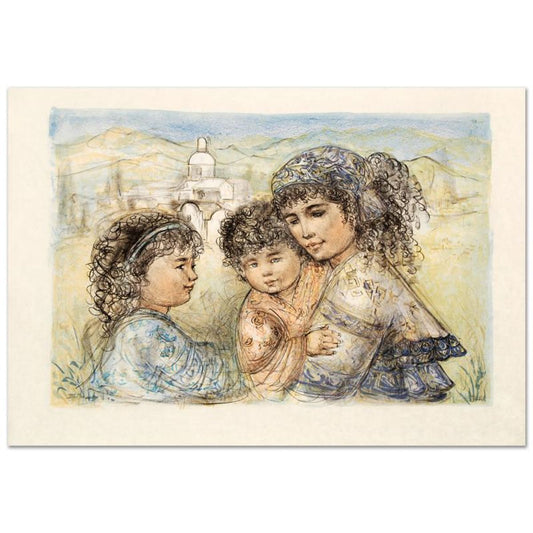 Zalina with Aries and Ande Limited Edition Lithograph by Edna Hibel (1917-2014), Numbered and Hand Signed with Certificate of Authenticity.