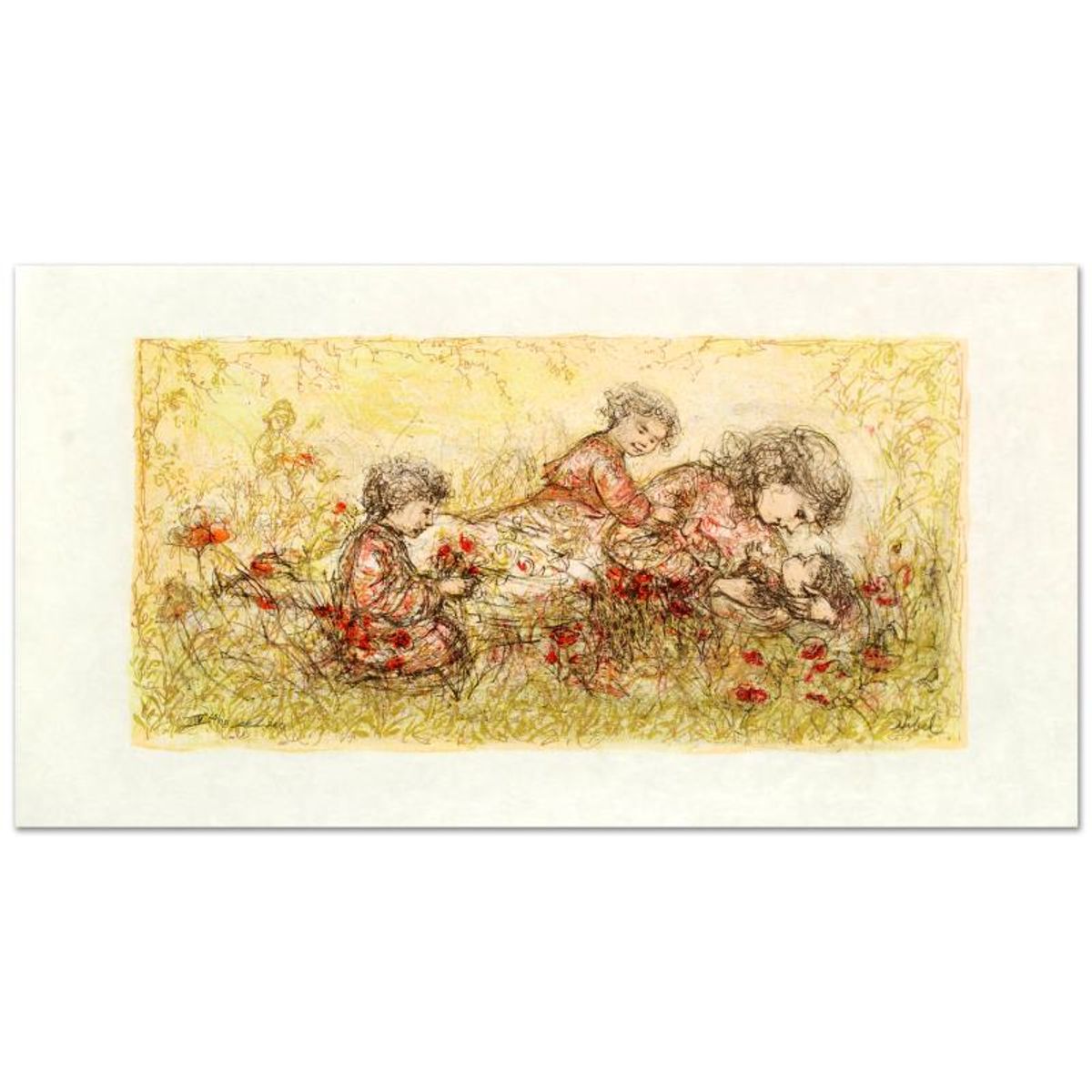 Natures Caress Limited Edition Lithograph by Edna Hibel (1917-2014), Numbered and Hand Signed with Certificate of Authenticity.