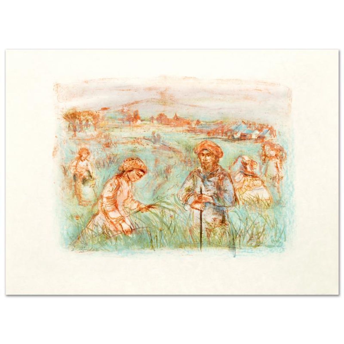 Fields Near Chartres Limited Edition Lithograph by Edna Hibel (1917-2014), Numbered and Hand Signed with Certificate of Authenticity.