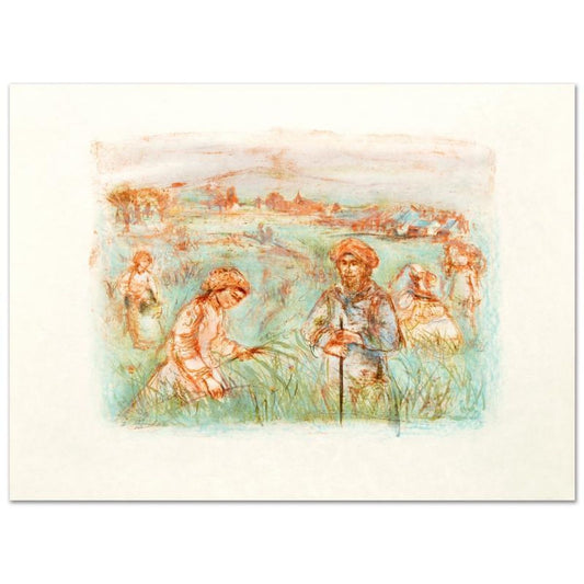 Fields Near Chartres Limited Edition Lithograph by Edna Hibel (1917-2014), Numbered and Hand Signed with Certificate of Authenticity.